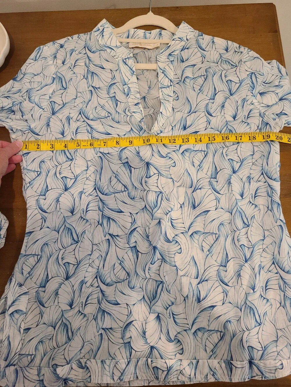 Tory Burch Stephanie Ellora Tunic Blouse In Blue And White Leaf Print